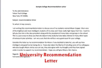 University Recommendation Letter