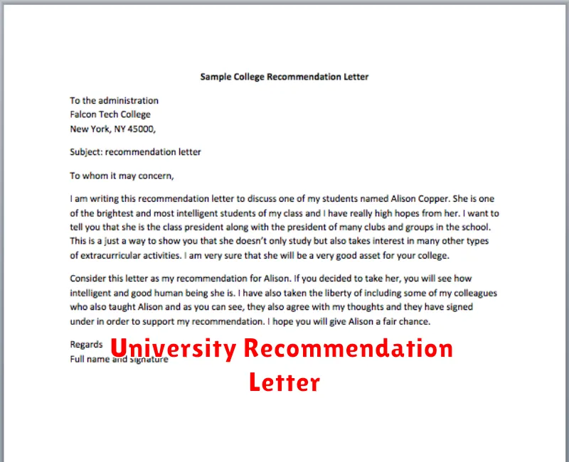 University Recommendation Letter